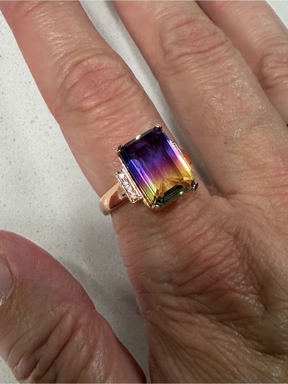 GoldOro Amatrine Gradient Cocktail Ring Set in Rose Gold with AAA CZs